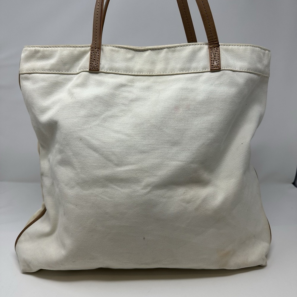 👜💕 Tory Burch Large Tote Off-White Canvas Vibrant Pink Lorenzo Bird Motif Bag - Picture 5 of 8